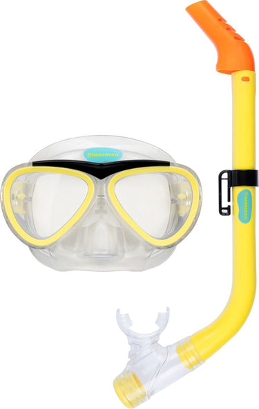 Waimea duikbril met snorkel - kinderen - geel - waterafvoerventiel