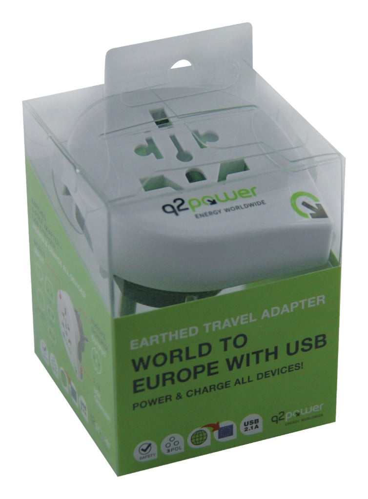 Afbeelding laden in galerijviewer, Q2 power 1.100110 reisadapter wereld-naar-europa usb geaard
