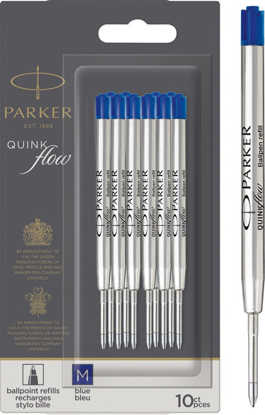 Parker balpenvulling - medium punt - blauwe quinkflow-inkt - 10 stuks