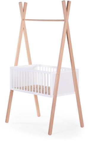 Childhome tipi wieg 50 x 90 cm met kleerstaander - 2-in-1 babybedje dat later een kledingrek in tentvorm wordt - geschikt tot 6 maanden - frame in beukenhout met panelen in spaanplaat - matras apart verkrijgbaar - ecru