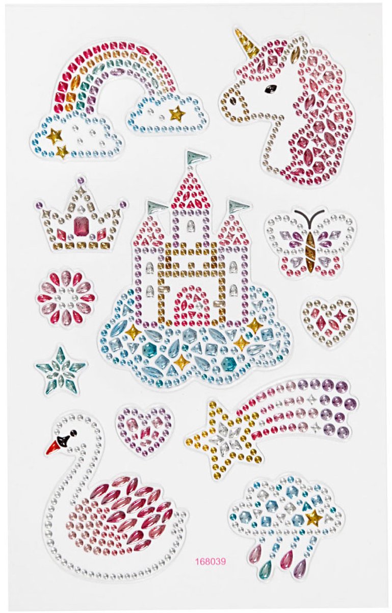 Afbeelding laden in galerijviewer, Creativ company diamond stickers - unicorn motief - magische stickers - zelfklevende strass glitter stickers - feestelijke luxe versiering - creatieve plakdiamant stickers - 1 vel
