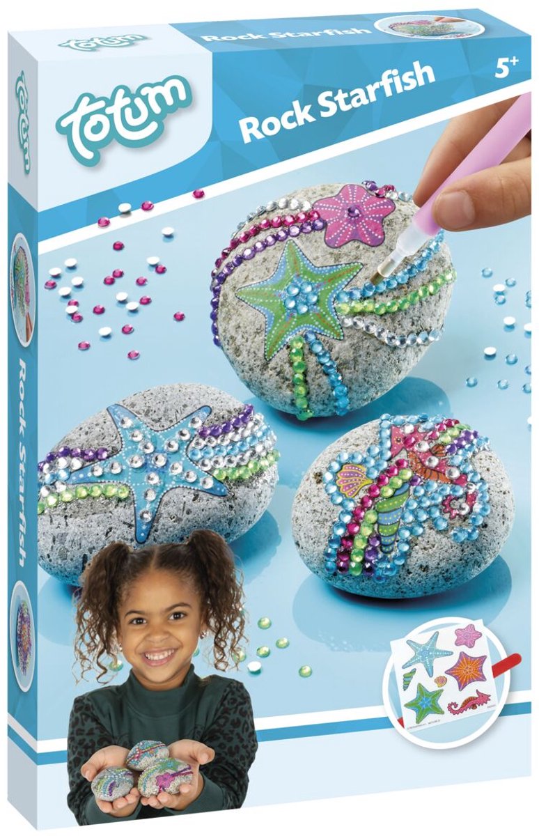 Afbeelding laden in galerijviewer, Totum knutselset stenen versieren met zeester incl. 350+ strass steentjes - rock starfish cadeautip creatief speelgoed meisjes en jongens vanaf 5 jaar knutselen
