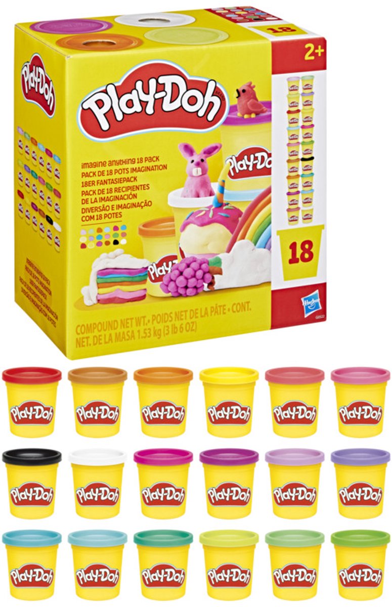 Afbeelding laden in galerijviewer, Play-doh fantaseer maar raak 18-pack - boetseerklei kinderen - speelklei play-doy potjes - 18 verschillende kleuren
