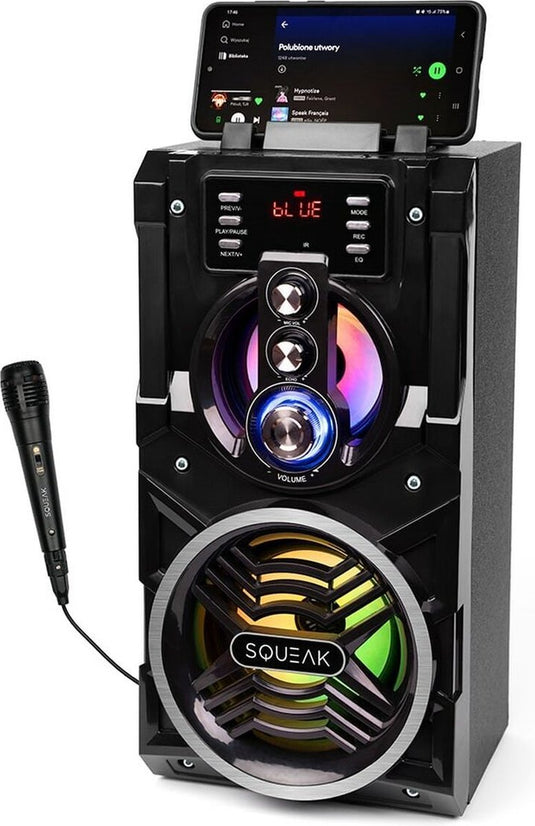 Squeak beatboxer sq1000 bluetooth 5.1 karaoke speaker - draagbare bluetooth luidspreker - fm radio - led verlichting - zwart