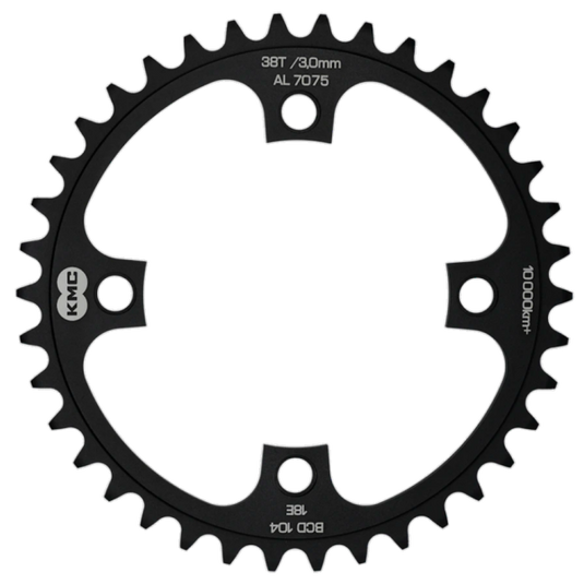 KMC tandwiel 38T, aluminium 1 2x1 .BCD 104mm. kettinglijn 3.0mm single speed