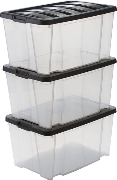 Iris handybox opbergbox - 45l - kunststof - transparant zwart - set van 3