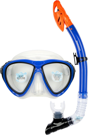 Waimea duikbril met snorkel siliconen - senior - zwart blauw