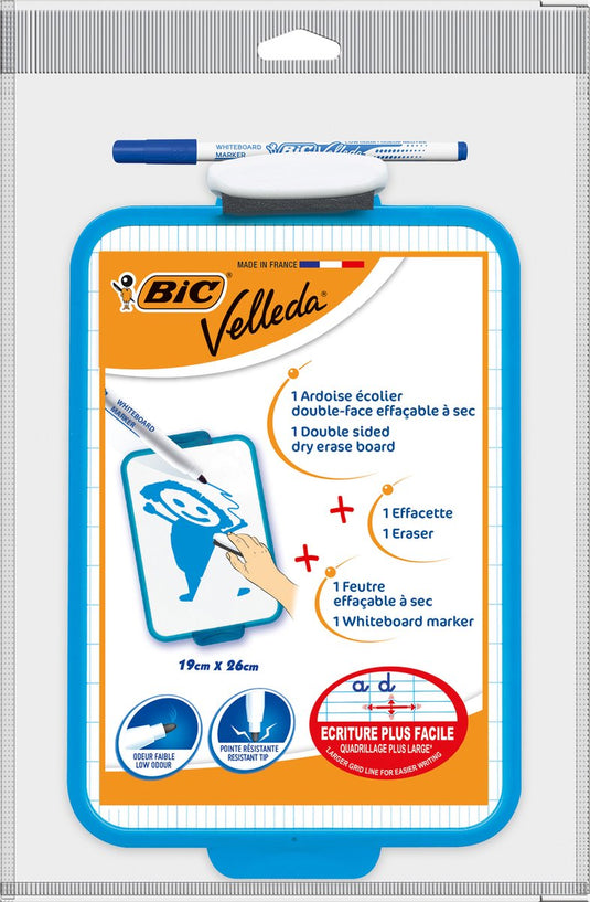 Bic whiteboard velleda dubbelzijdig incl. stift 19x26 blauw
