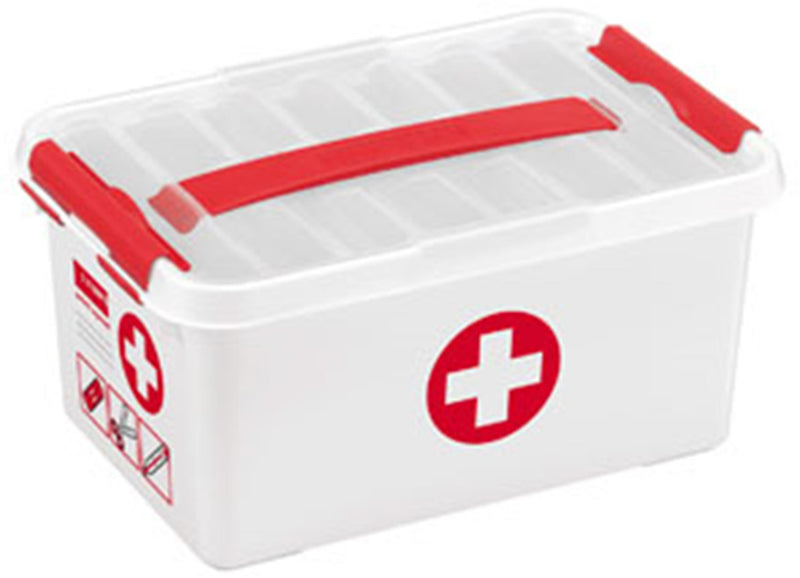 Afbeelding laden in galerijviewer, Sunware q-line eerste hulp box 6 liter wit rood 30x20x14cm
