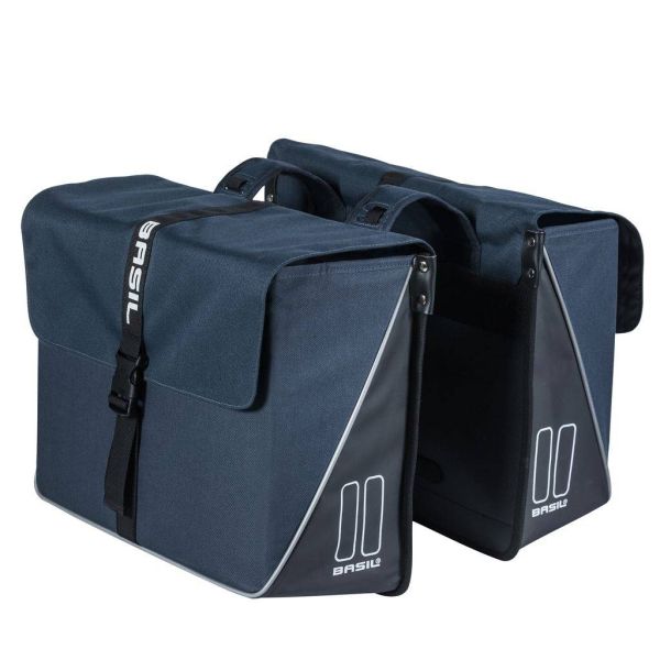 Afbeelding laden in galerijviewer, Basil Forte dubbele fietstas, waterafstotend, navy blauw zwart, 35L
