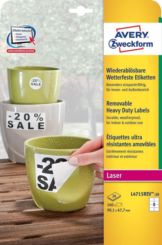 Avery afneembare weerbestendige etiketten formaat 991 x 677 mm (b x h) wit doos van 160 etiketten