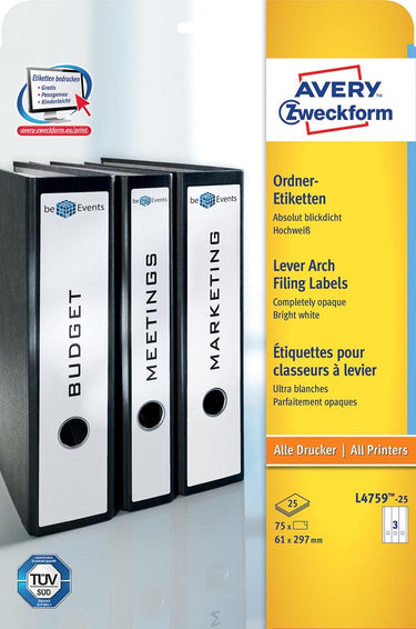 Avery ordnerrugetiketten ultra l4759-25 wit 75st mat