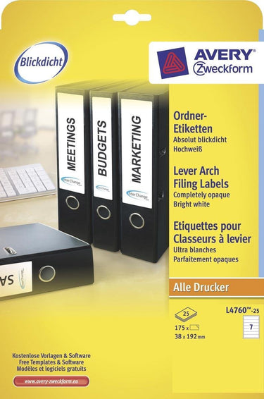 Ordnerrugetiket avery 192x38mm wit 25 vel 7 etiketten per vel
