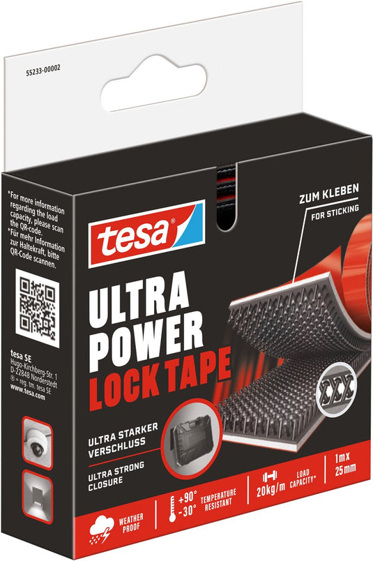Tesa klittenband ultra power lock tape zelfklevend extreem sterk weerbestendig – 1m x 25mm