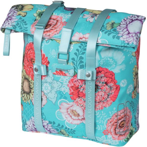 Afbeelding laden in galerijviewer, Basil Bloom Field fietsshopper, gerecycled PET, waterdicht, verstelbare schouderriem, laptopvak, 15-20L, sky blue
