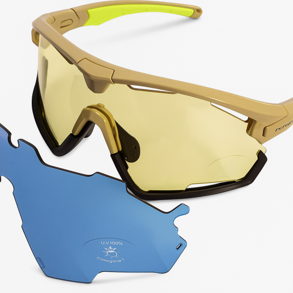 Afbeelding laden in galerijviewer, Kross fietsbril braker uv400 verwisselbare lenzen - beige frame
