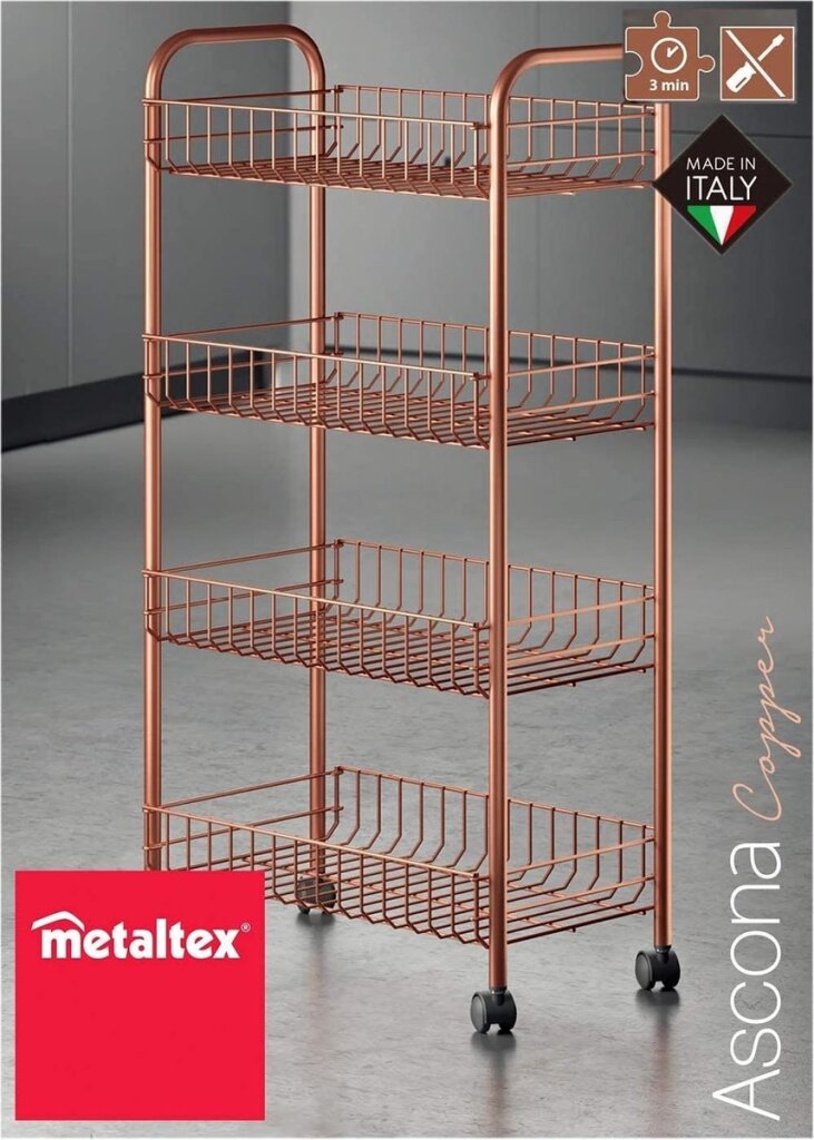Afbeelding laden in galerijviewer, Metaltex Metaltex Trolleykastje Ascona 84x41cm Staal Koper

