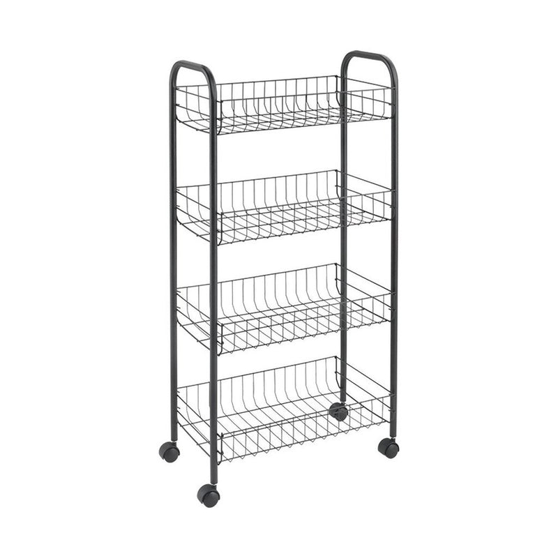 Afbeelding laden in galerijviewer, Metaltex ascona trolly met wielen + 4 manden 41x23x84 cm mat zwart metaal
