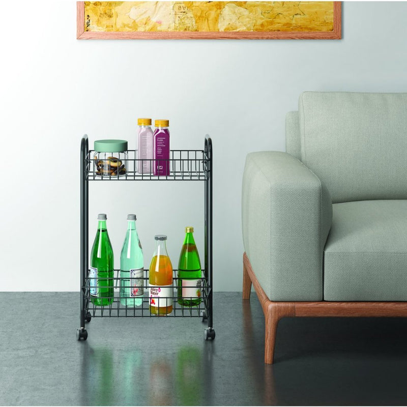 Afbeelding laden in galerijviewer, Metaltex belino lava trolly + flessenhouder 23x41x63 zwart
