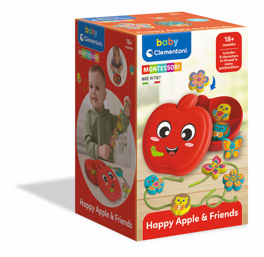 Clementoni happy apple friends rijgspel - rijgkralen en kralen rijgen voor peuters en kinderen - montessori baby speelgoed - fijne motoriek oefenen