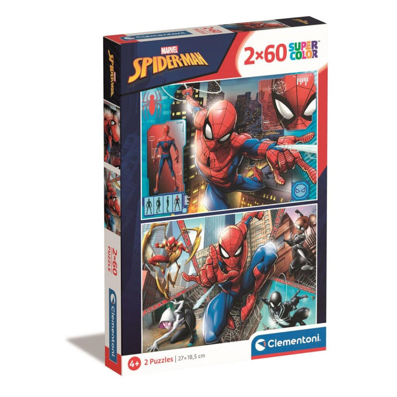 Afbeelding laden in galerijviewer, Clementoni supercolor puzzel spiderman 2x60 stukjes
