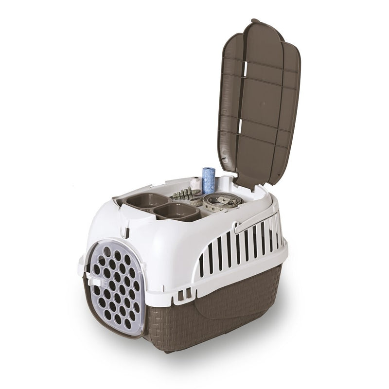 Afbeelding laden in galerijviewer, Bama pet transportbox 52x33x34 cm taupe wit
