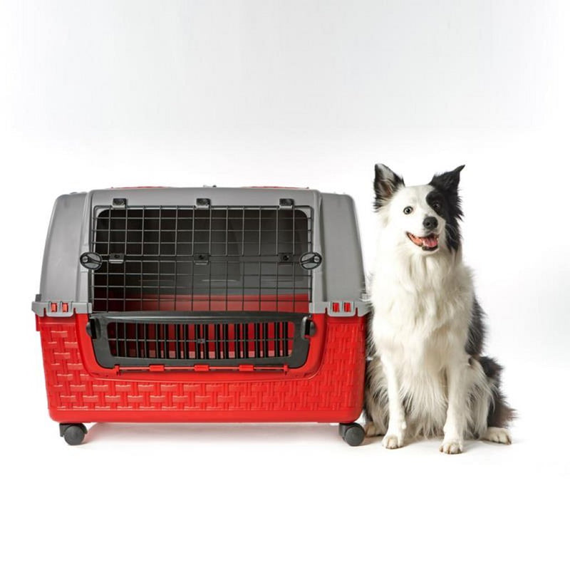 Afbeelding laden in galerijviewer, Bama pet transportbox met wieltjes 88x52x60 cm rood grijs
