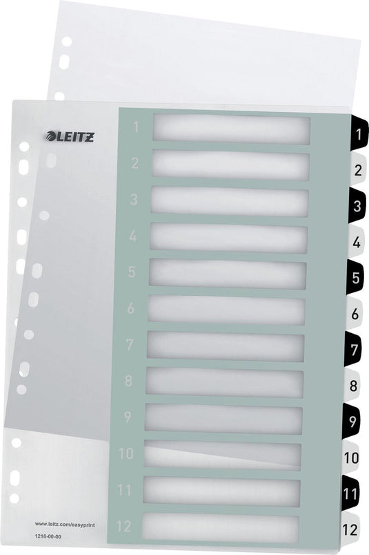 Leitz wow tabblad 1-12 tabs herbruikbaar a4 formaat zwart wit