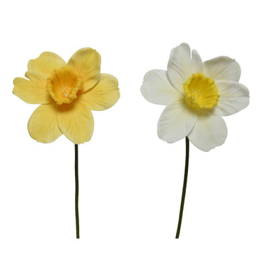 Decoris kunstbloem narcis polyester 11x11x39cm geel wit 2 assorti