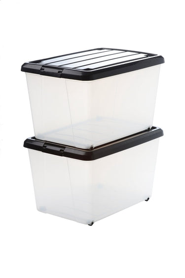 Iris rollerbox opbergbox - 50l - kunststof - transparant zwart - set van 2