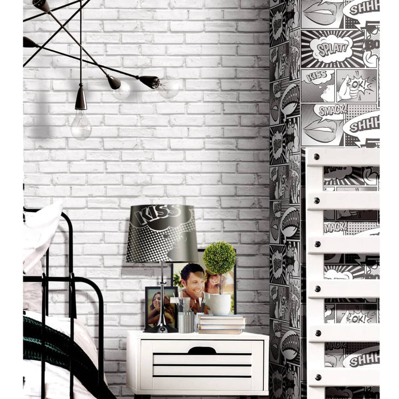 Afbeelding laden in galerijviewer, Noordwand behang urban friends coffee bricks grijs en wit
