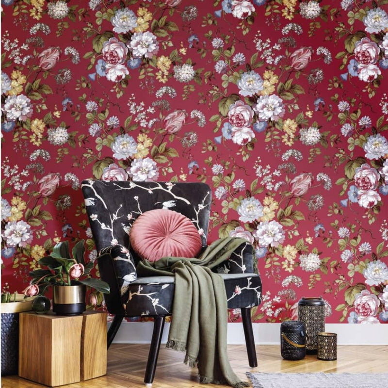Afbeelding laden in galerijviewer, Noordwand Noordwand Behang Blooming Garden 6 Flowers rood en blauw

