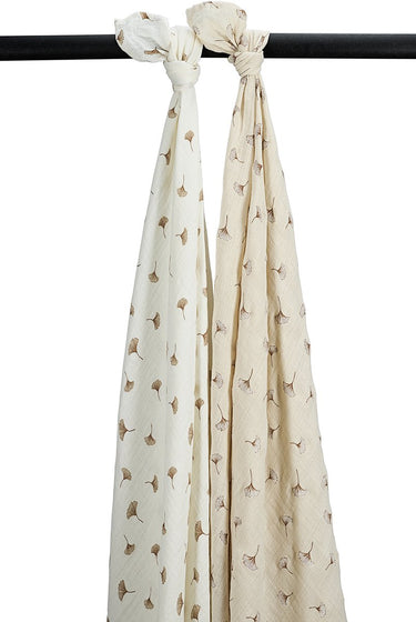 Meyco baby ginkgo swaddle - 2-pack - pre-washed hydrofiel - offwhite soft sand - 120x120cm
