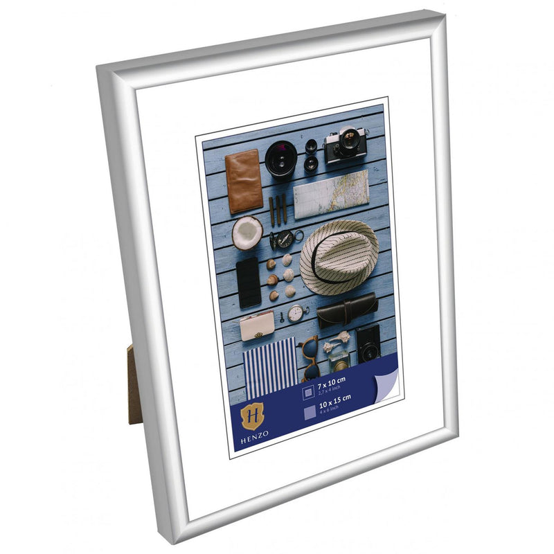 Afbeelding laden in galerijviewer, Henzo fotolijst napoli frame 10x15cm foto met passepartout 7x10cm zilver kunststof
