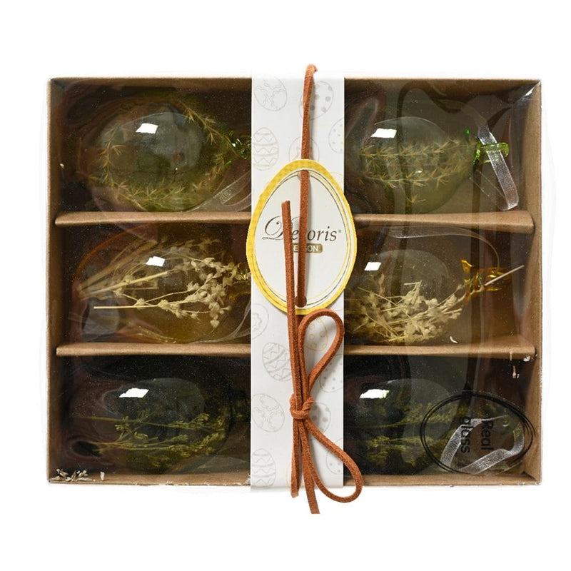 Afbeelding laden in galerijviewer, Decoris paasei van glas met droogbloemen 6-delig dia.4x6cm
