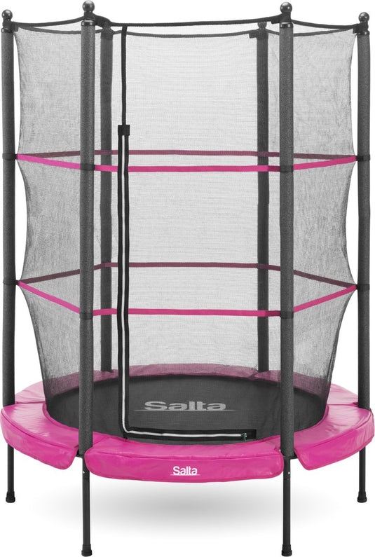 Salta junior - ø 140 cm - elastieken veren en veiligheidsnet - ronde mini kleine trampoline voor binnen en buiten - kinder trampoline - roze