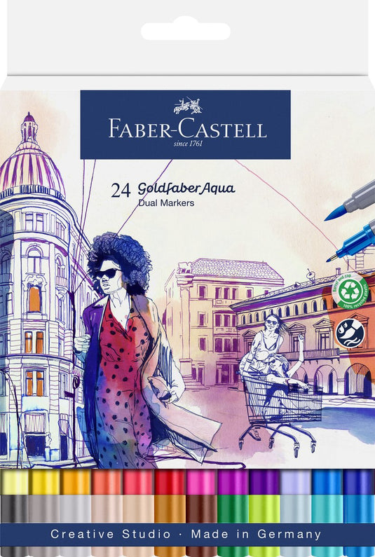 Faber-castell - duo aquarel marker - goldfaber - etui 24 stuks - brush 0,6mm - fc-164624