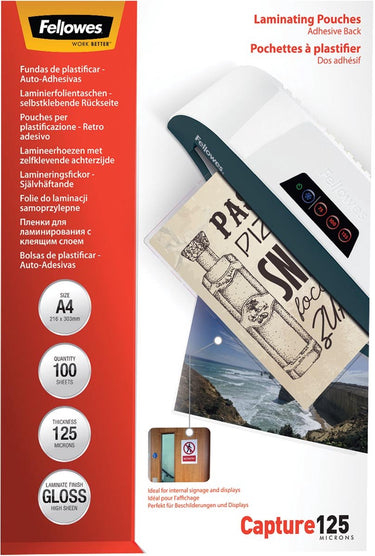 Fellowes lamineerhoezen a4 125 micron zelfklevend, 100 stuks