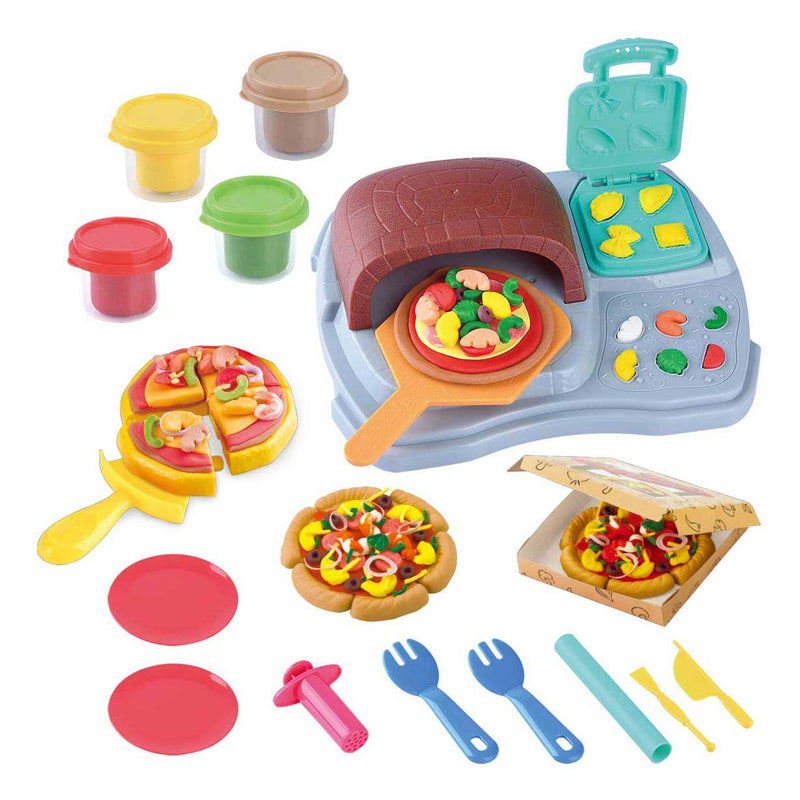Afbeelding laden in galerijviewer, Playgo klei speelgoed pizza feest set met 4 kleipotjes voor kinderen.
