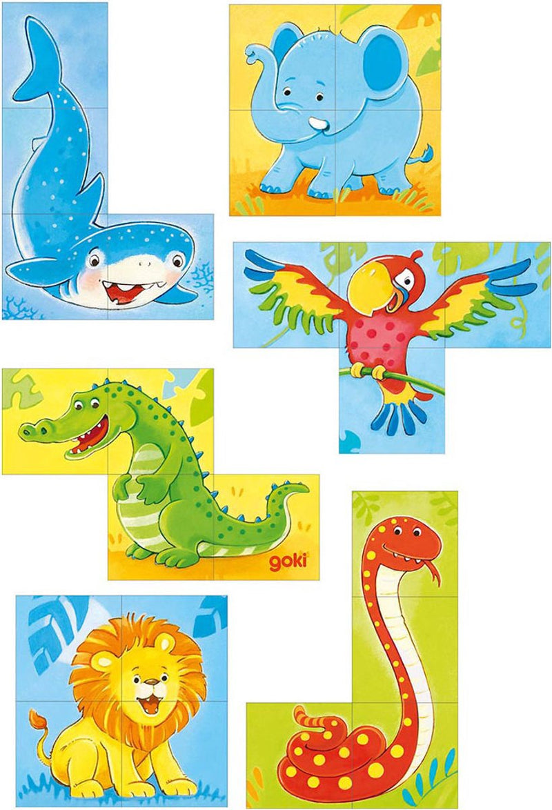 Afbeelding laden in galerijviewer, Goki houten blokpuzzel wilde dieren, 4st.
