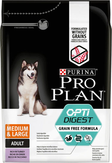 Pro plan adult medium large graanvrij honden droogvoer - kalkoen - 2,5 kg