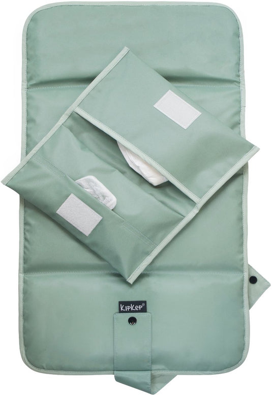 Kipkep napper verzorgingset baby- wasbaar verschoonmatje en luier-etui - waterproof - pale green, groen - duurzaam