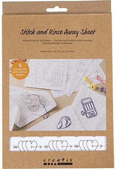 Creativ company wateroplosbare borduurvellen decoratieve dessins a5 6 vel