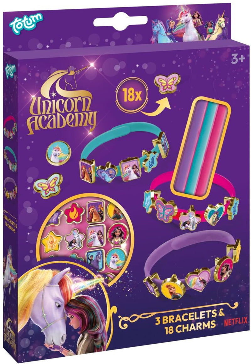 Afbeelding laden in galerijviewer, Totum unicorn academy speelgoed 3 schuif armbandjes maken met 18 bedels - speelgoed meisjes vanaf 3 jaar - cadeau tip
