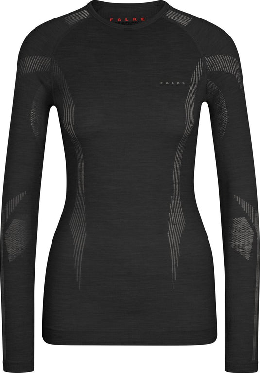 Falke wool-tech longsleeve sneldrogend wol functioneel functioneel shirt met lange mouwen dames zwart - maat xs