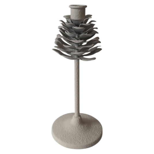 Mansion atmosphere kandelaar pinecone op voet wit 9,5x9,5x22,5cm