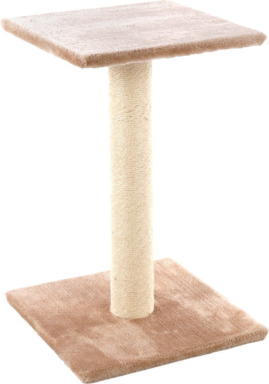 Flamingo krabpaal – scolette beige ecru – 38 × 38 × 60 cm – sisal krabpaal – met ligplateau – zacht pluche – voor katten