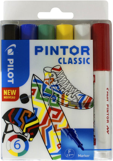 Pilot pintor 6 kleuren verfstiften set - classic set - fijne marker met 2,9mm punt - inkt op waterbasis - dekt op elk oppervlak, zelfs de donkerste - teken, kleur, versier, markeer, schrijf, kalligrafeer…