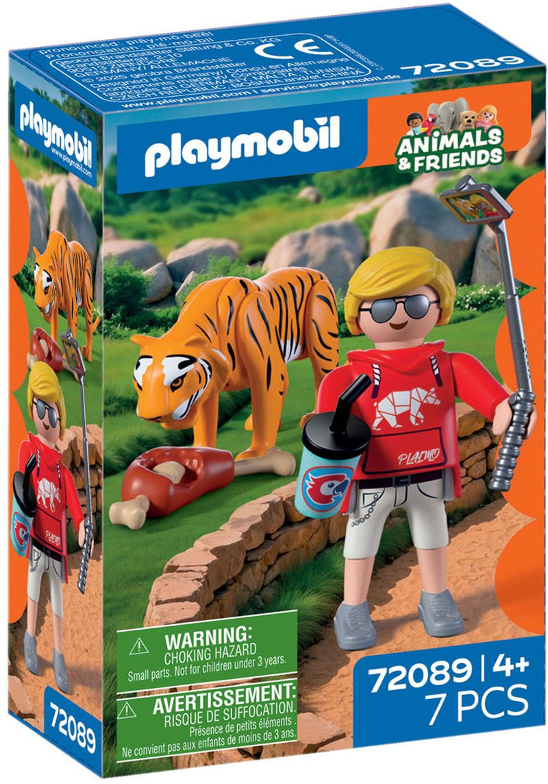 Afbeelding laden in galerijviewer, Playmobil dierentuin speelset tijger en bezoeker met accessoires.
