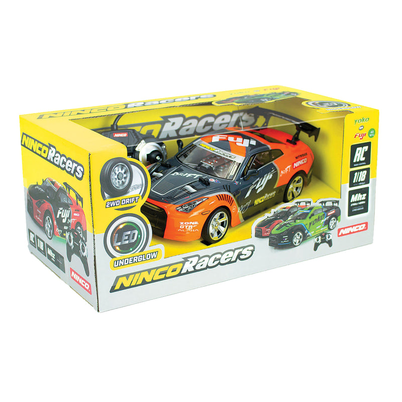 Afbeelding laden in galerijviewer, Ninco Ninco RC Fuji Driftauto + Licht 1:18 Oranje Zwart

